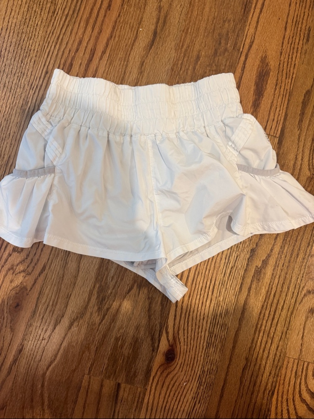 FP Movement by Free People White Smocked Waist Ruffle Athletic Shorts